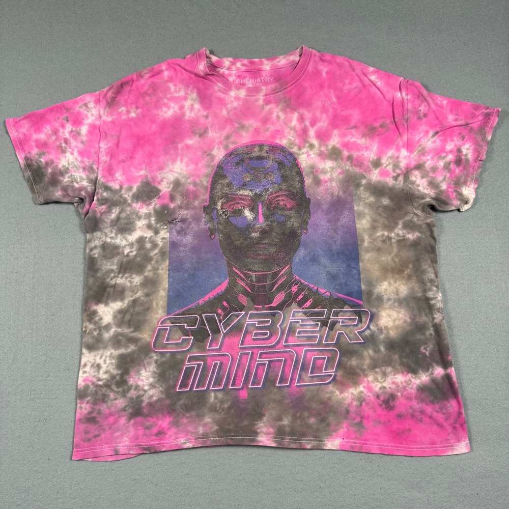 Chemistry Cyber Mind T Shirt Mens XL Pink Grey Tie Dye Graphic Cyberpunk Grunge